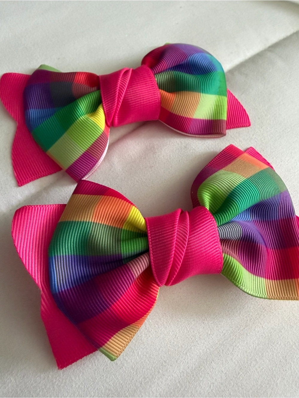 Bright Rainbow Grosgrain Hair Bows - Pink Accent
